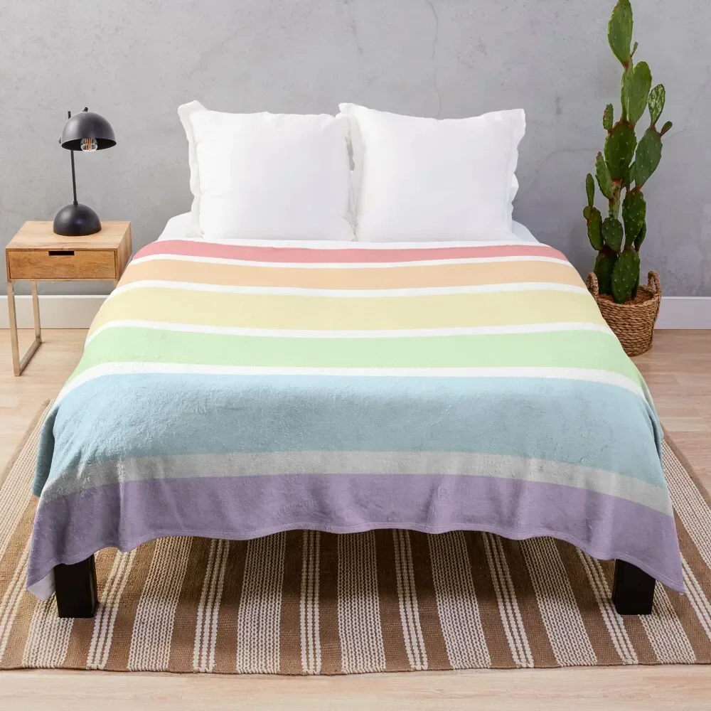 

Pastel Rainbow Stripes Throw Blanket Picnic Thin Blankets