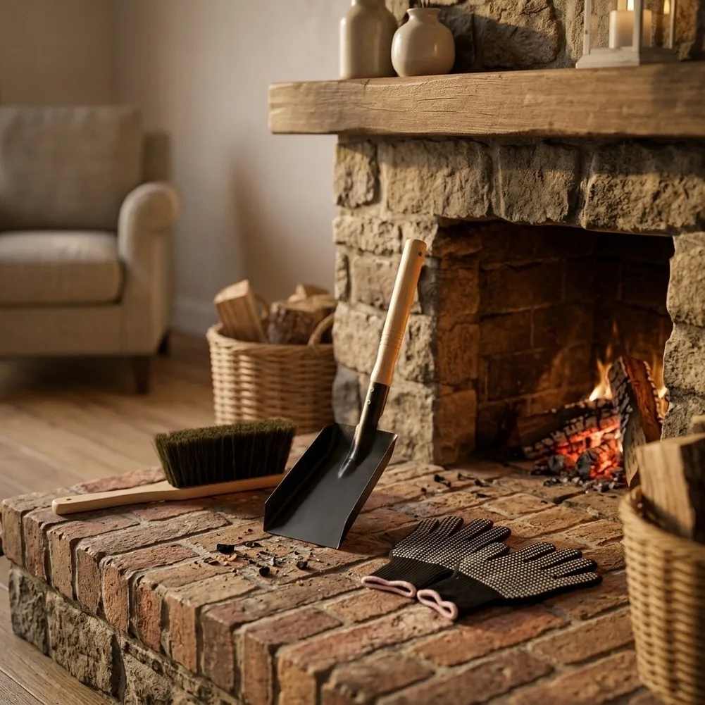 Fireplace Cleaning Set Shovel Brush Heat Resistant Gloves For Fire Stove Ash Removal Home Fireplace Maintenance Tool Accessory