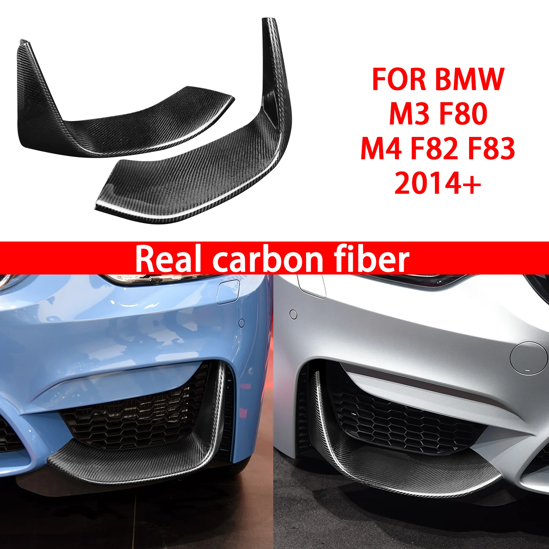 Real Carbon Fiber Front Bumper Air Vent Wind Knife Trim Splitter For BMW M3 F80 M4 F82 F83 2014+ Car Exterior Decor Accessories