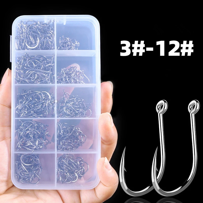 

100-1000PCS Fishing Hooks Set High Carbon Steel Sharp Durable Barbed Fishhook Fishing Equipment Gear Tackle Accessories With Box