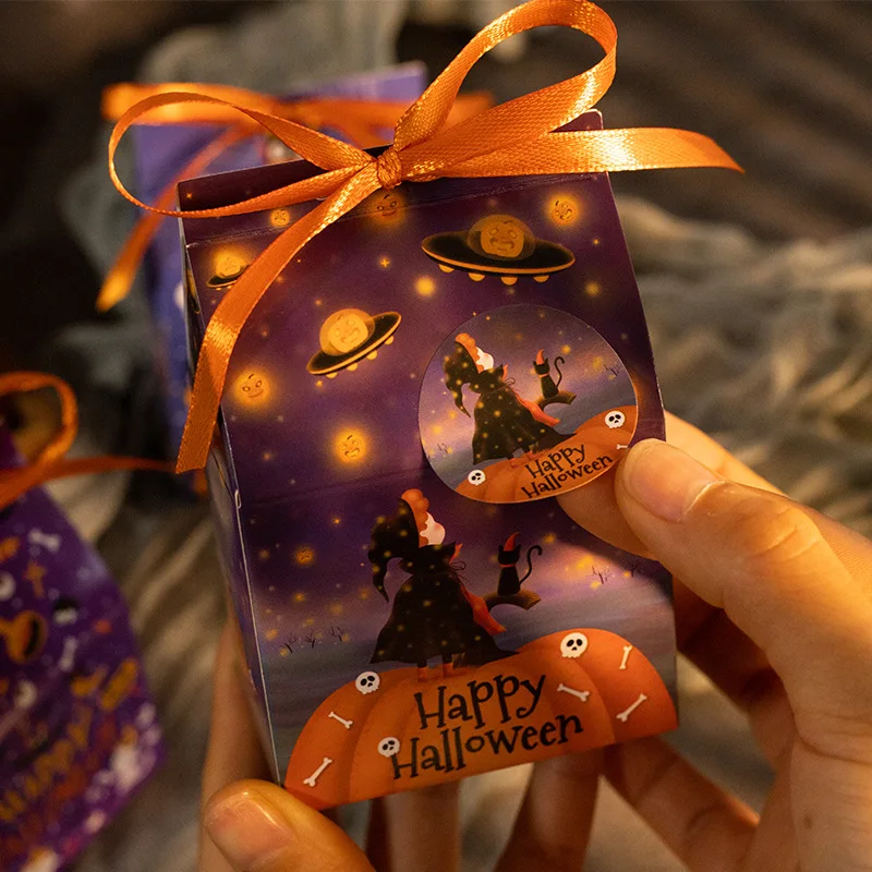 48Pcs Halloween Series Pumpkin Bat Sealed Stickers Halloween Happy Stickers Halloween Party DIY Baking Decoration Supplies