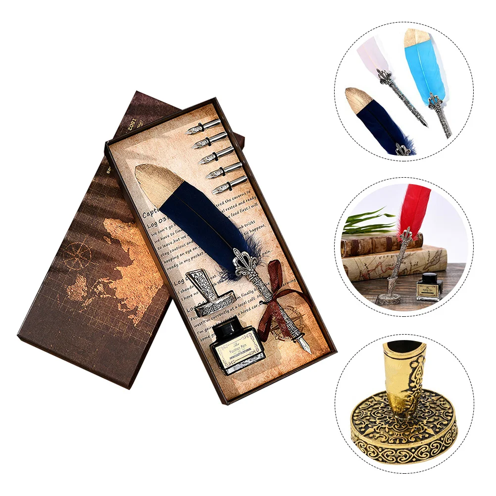 Vintage Dip Pen Calligraphy Set Smooth Writing Fountain Nib Retro Quill Ink Pen Gift Perfect for Drawing Writing