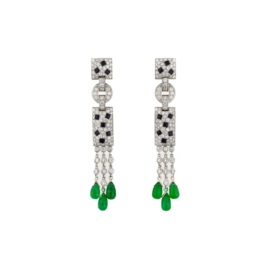 Cmajor 925 Sterling Silver Jewelry Emerald Lab Stone Jaguar Tassel Stud Earrings Gift for Women