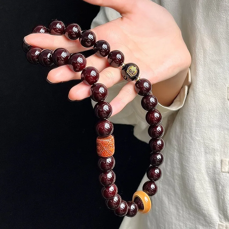 Obsidian Bodhi Root Bracelet Chinese Zodiac Candy Heart Material Mens Prayer Beads Gifts
