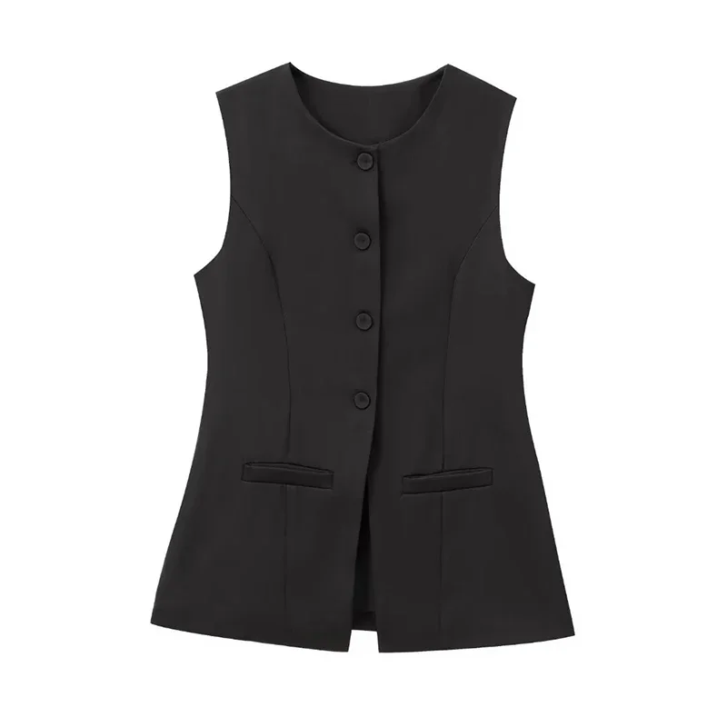 New Women's Sleeveless Vest Fashion Vintage Button Decoration Vests Women's Coats Female Outerwear Chic Tops