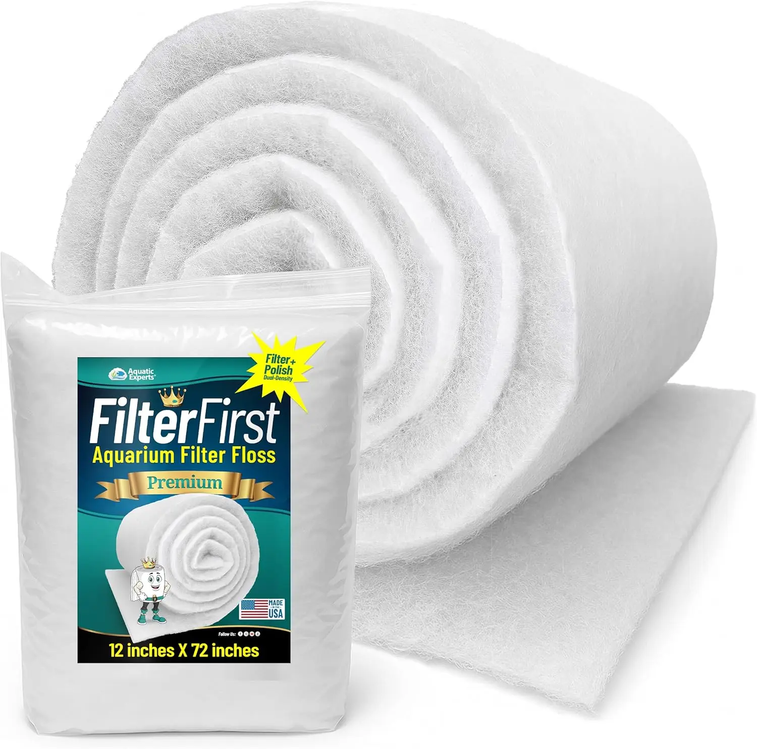 

Aquarium Filter Floss 3/4' to 1' Thick, 12' Wide x 72' Long - FilterFirst Media Roll for Crystal Clear Water