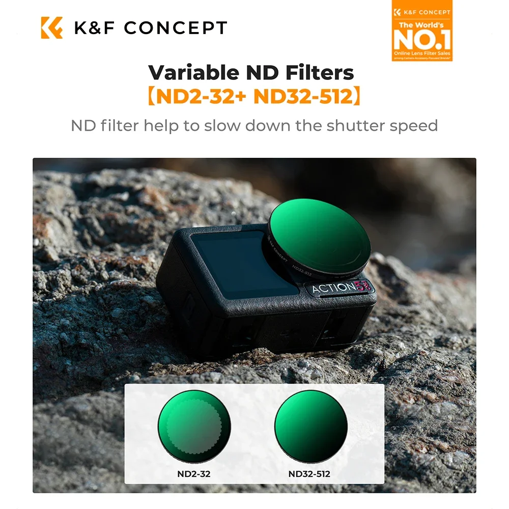 k-f-concept-可変ndフィルターキット-dji-action-5-pro-4-3用、nd2-32-nd32-512、28層ナノコーティング、スナップオン式取り付け