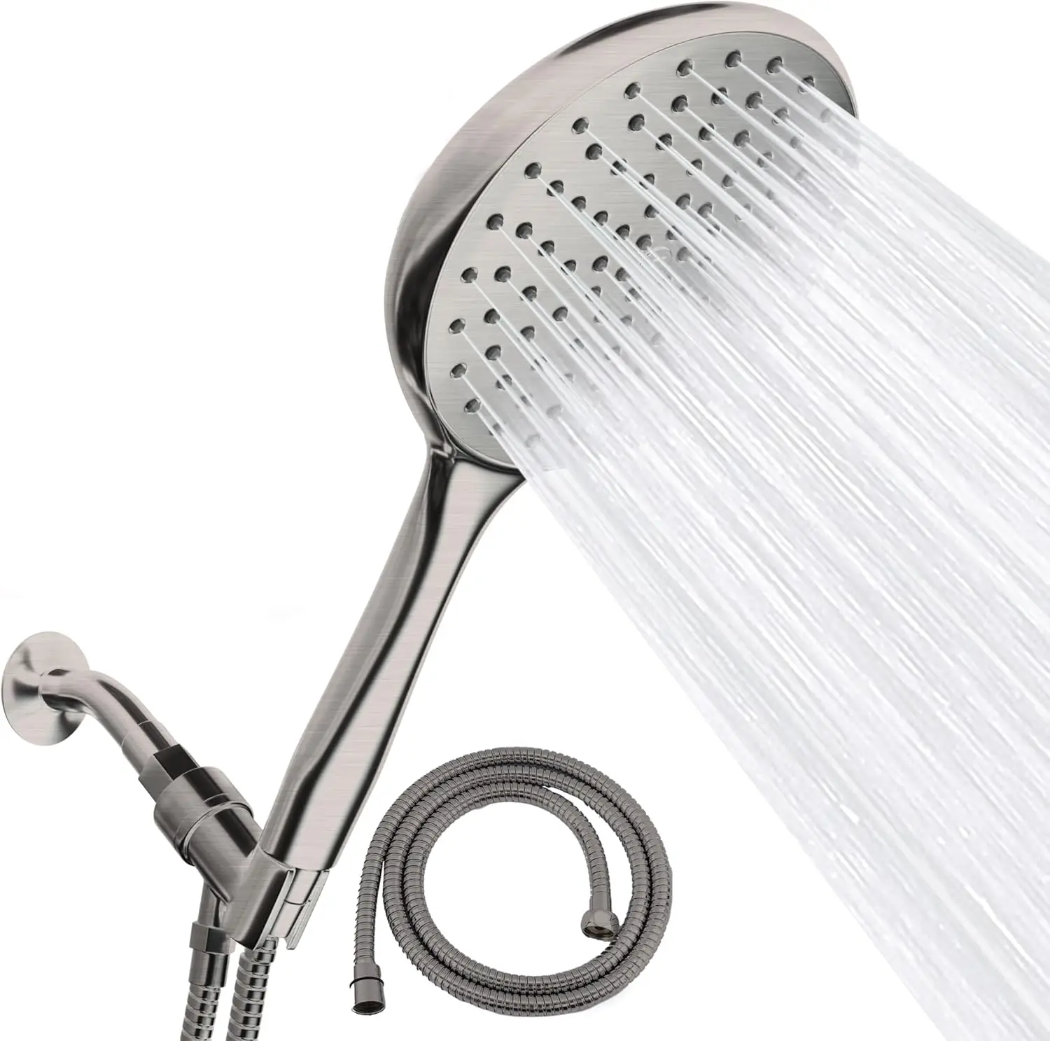

6-Inch High Pressure Handheld Shower Head with Hose - Elegant Brushed Nickel, Full Body Coverage Rainfall Spray