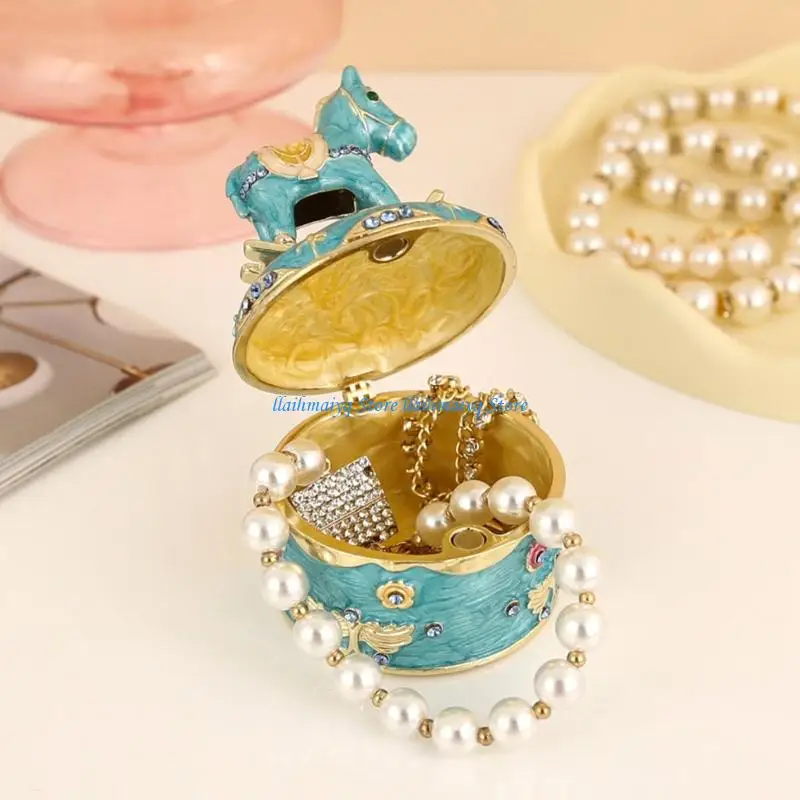 573B Vintage Small Jewelry Holder With Intricate Floral Patterns And Rhinestones