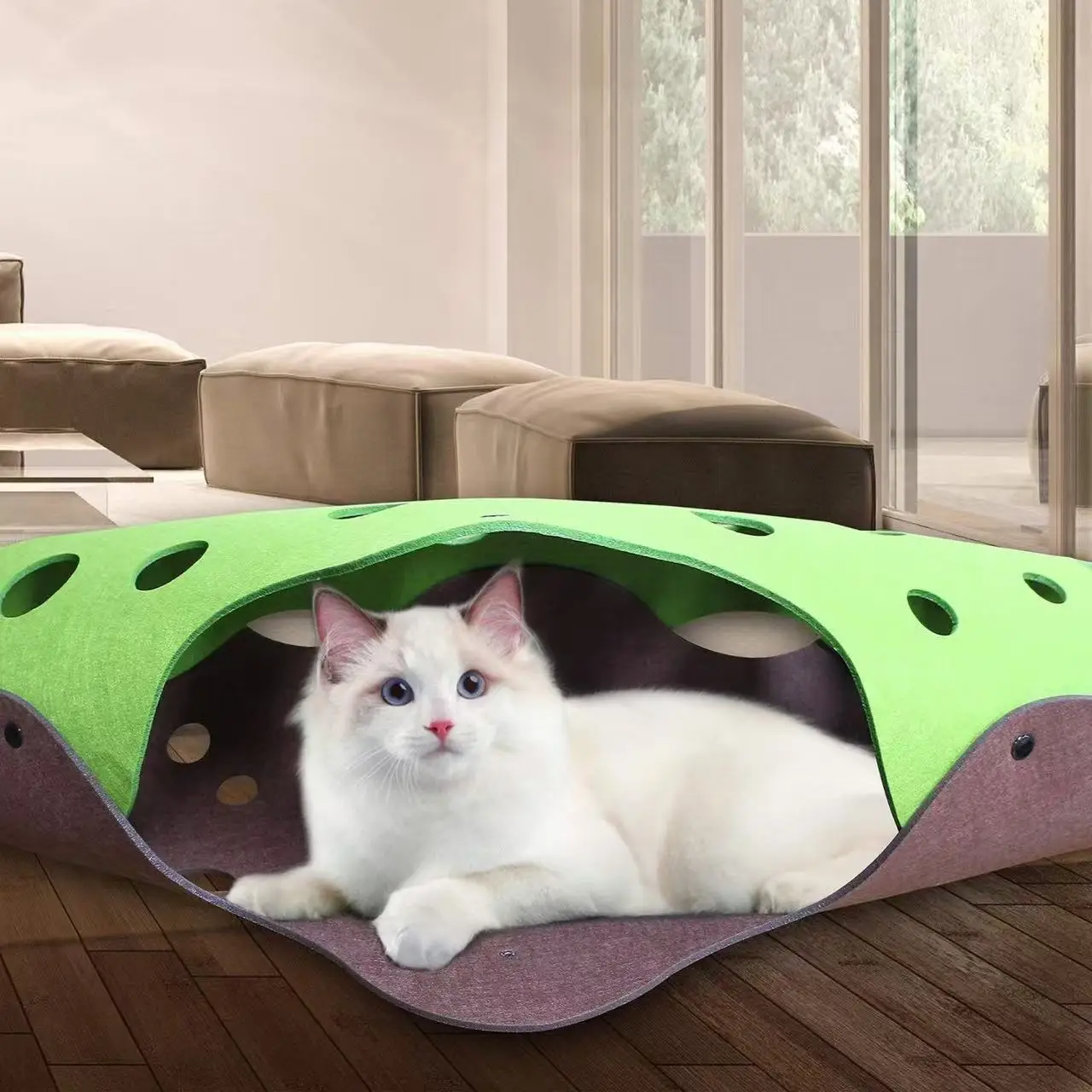 99 Formen Spleißen Katzentunnel Filz Pom Nest Verformbares Kätzchenspielzeug Zusammenklappbares Rohrhaus DIY Interaktives Haustier Pusskatze Betten Matten – Detail 25