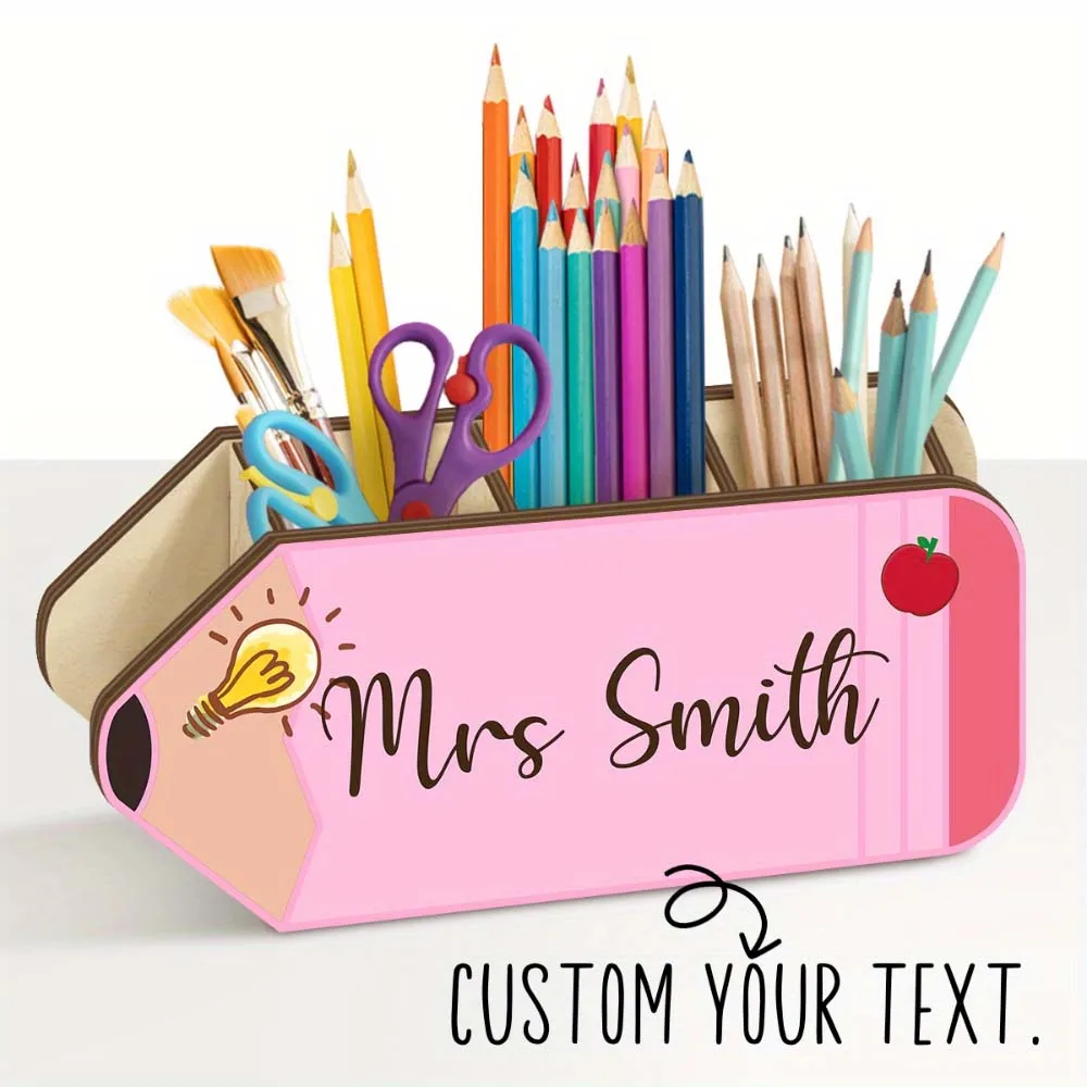 

1PC Customizable Pencil Shape Pen Holder, Painted Desk Organizer. Custom Name/Text, Teacher Appreciation Gift,