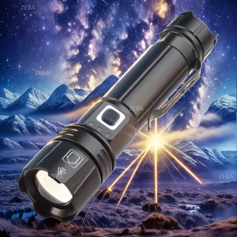 

Portable Real 4-core LED Flashlight All Aluminum Alloy Type-C Charging Lantern Zoomable Torch For Camping Outdoor Emergency