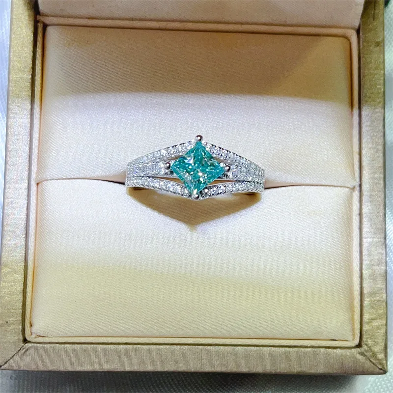 Кольцо Fresh & Noble Paraiba Green Diamond для женщин с зеленым бриллиантом 1 карат, муассанитом и платиной PT950 |   Редкий оттенок, полный роскоши.