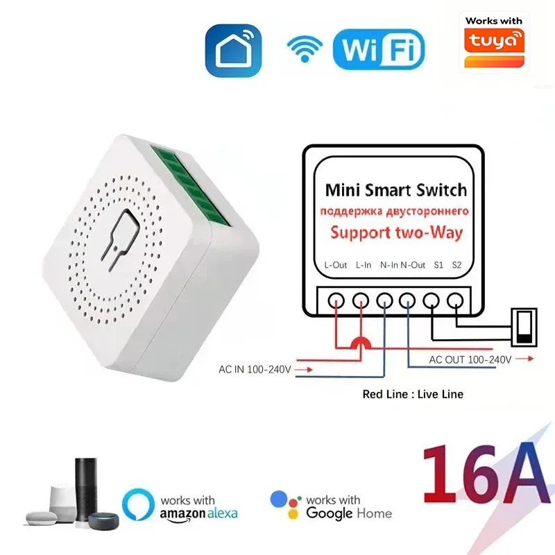 Mini 16A WLAN-Schalter Kompatibel mit Tuya Smart Life App 2-Wege-Steuerung Smart Home DIY Modul Schalter Kompatibel mit Alexa Google Home