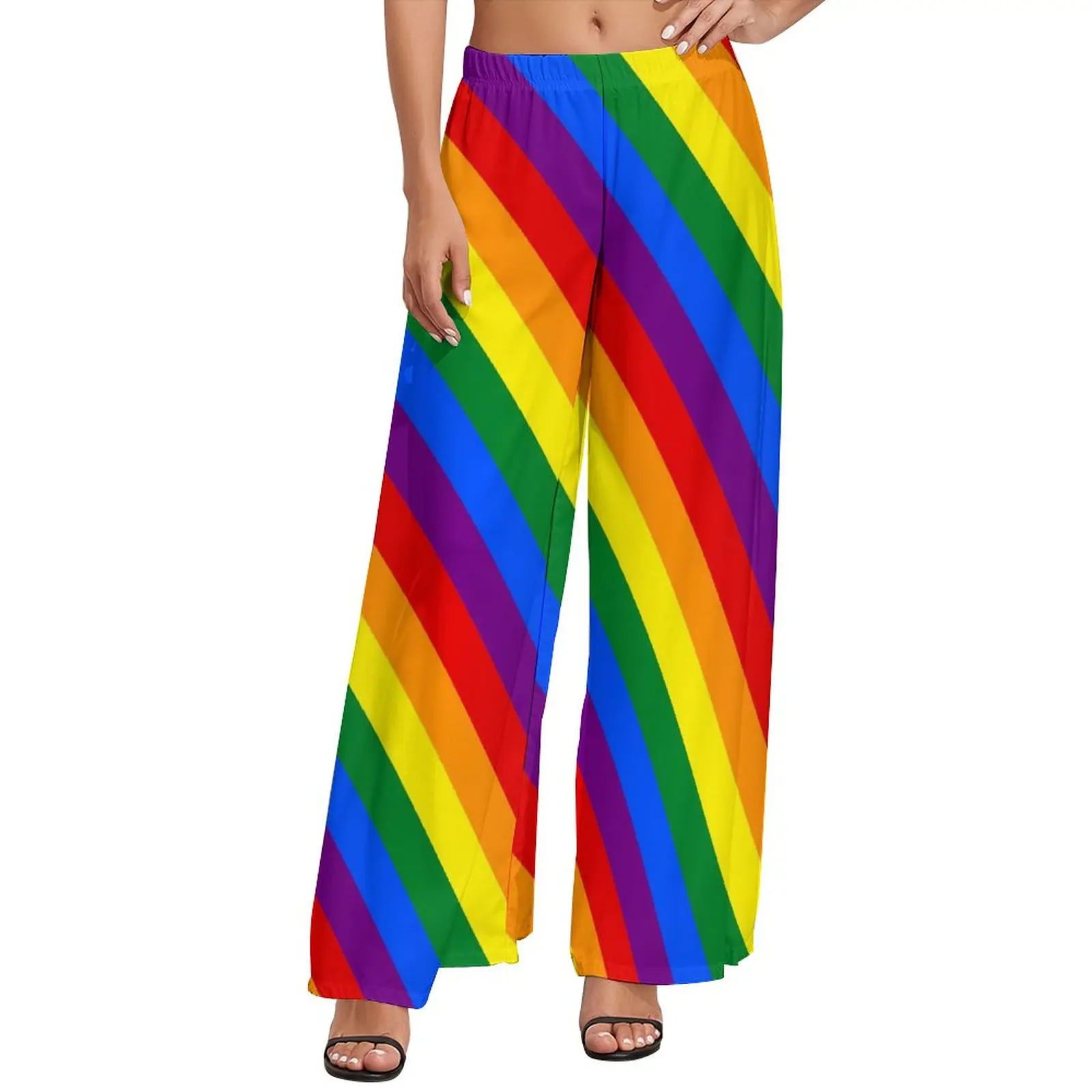 

LGBT Rainbow Gay Pride Flag Pants Woman Stripes Harajuku Trousers High Waist Office Wide Leg Pants Gift