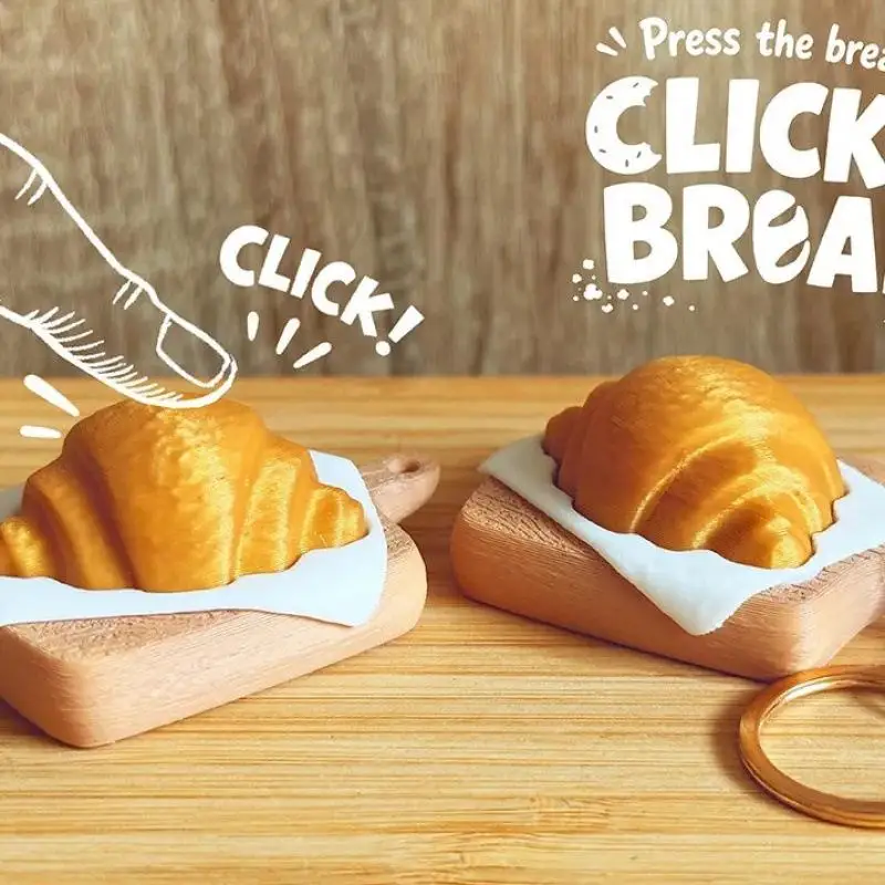 Mini Butter Toast Fidget Clicker Schlüsselanhänger Leichtes Druckknopf-Stressabbau-Spielzeug für Reisen, Pendeln und Outdoor-Nutzung – Detail 3