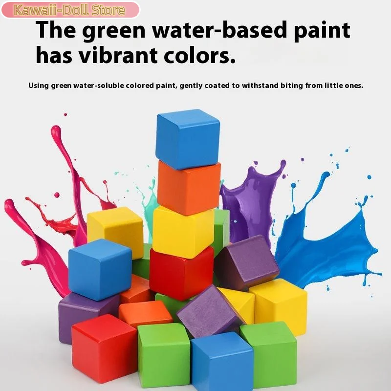 30/50/100 pçs forma do bebê cor aprendizagem brinquedos cubos coloridos blocos de construção de madeira empilhando brinquedo de madeira quadrado para crianças