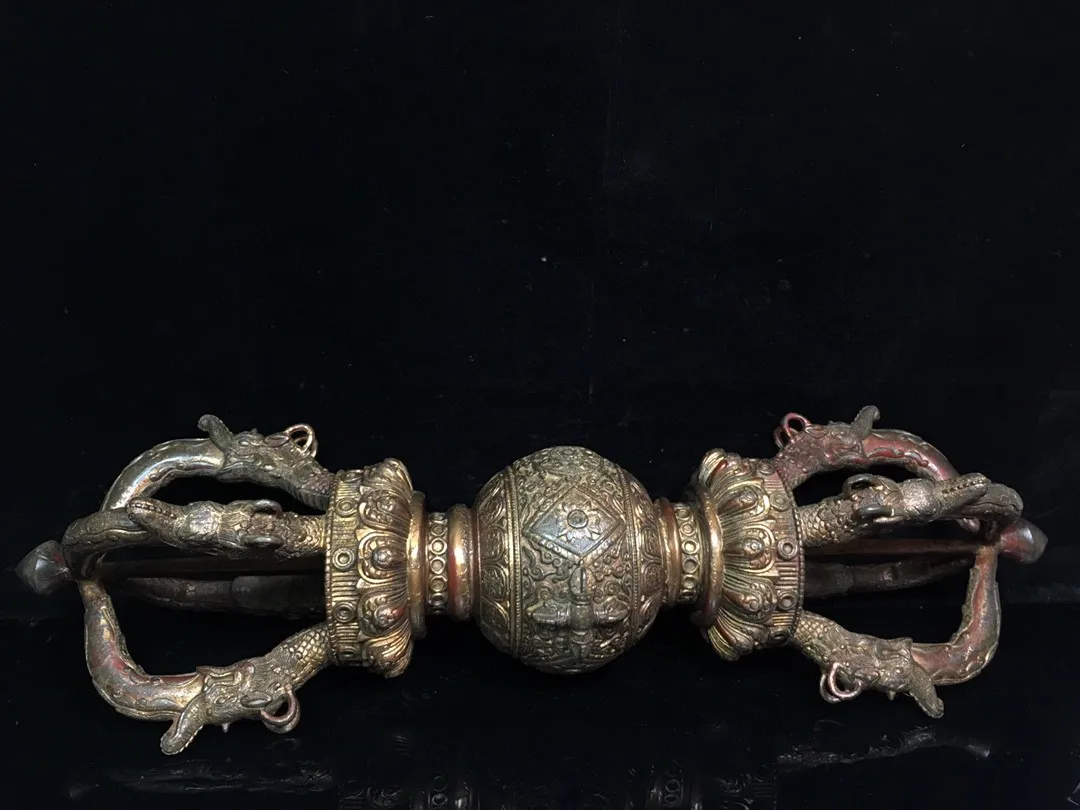 Tibetan copper tire carving, mud gold detachment, five strands, Dorje Vajra pestle, puckering tool base, Buddhist temple ornamen