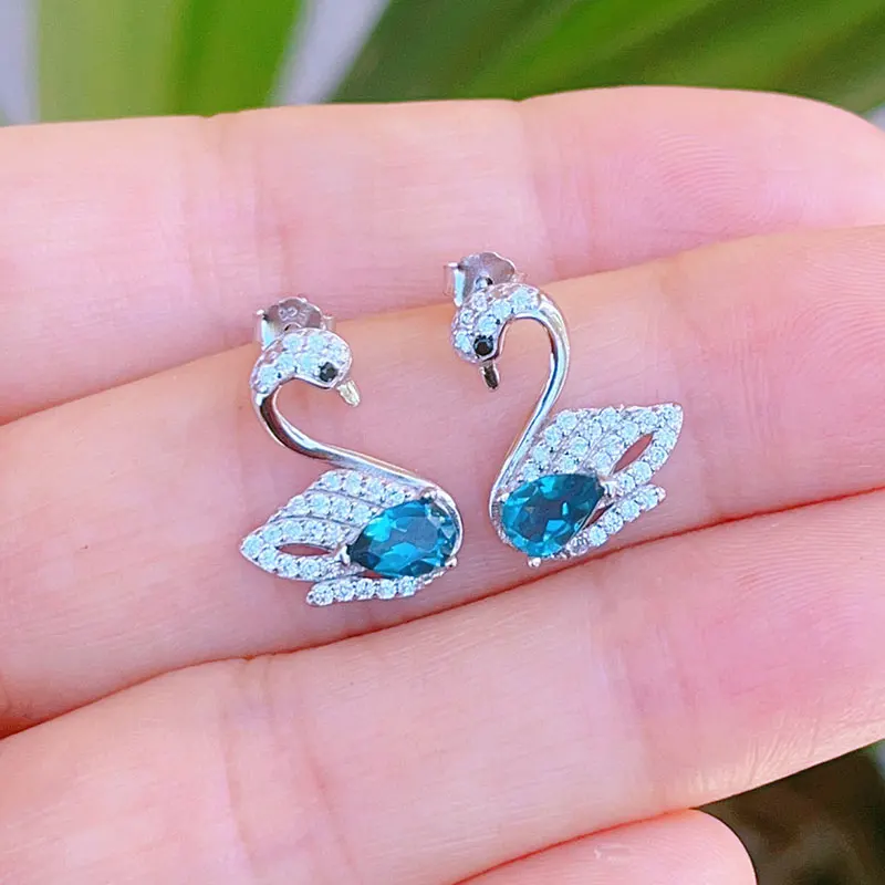 

Swan Shape Earrings 4mm*6mm Water Drop cut Natural Topaz Stud Earrings 925 Silver Gemstone Jewelry Allergy Free
