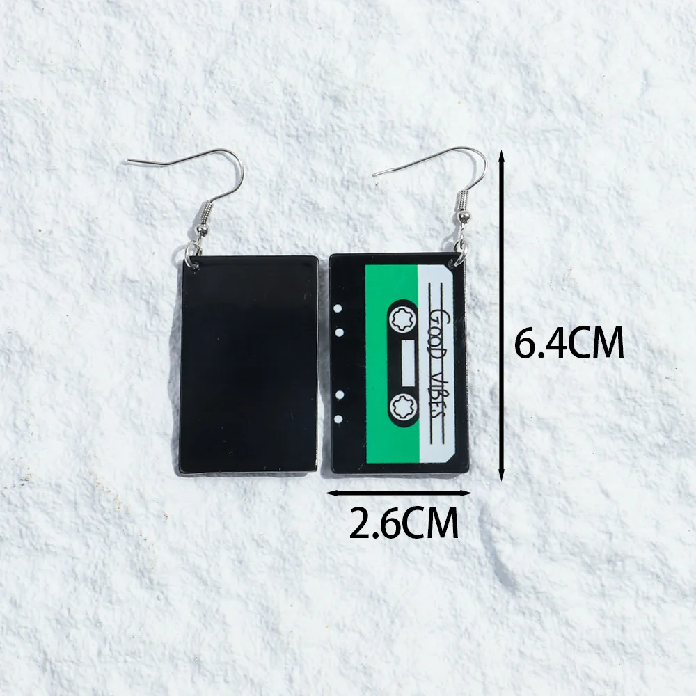 Creative Acrylic Best of the 90s Letter Magnetic Tape Earrings for Women Cute Square Cassette Tape Dangle Earrings Jewelry Gifts