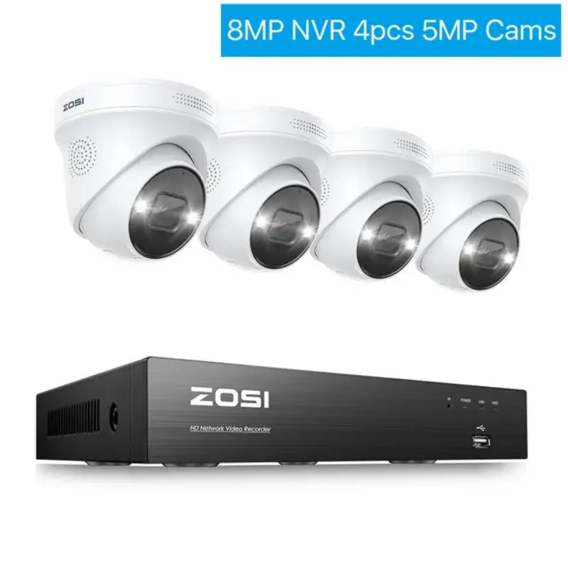 ZOSI 4K PoE Video Surveillance Cameras System 8 Ports 16CH 8MP CCTV NVR Person/Vehicle Detect 8MP/5MP Out/Indoor Security IP Cam