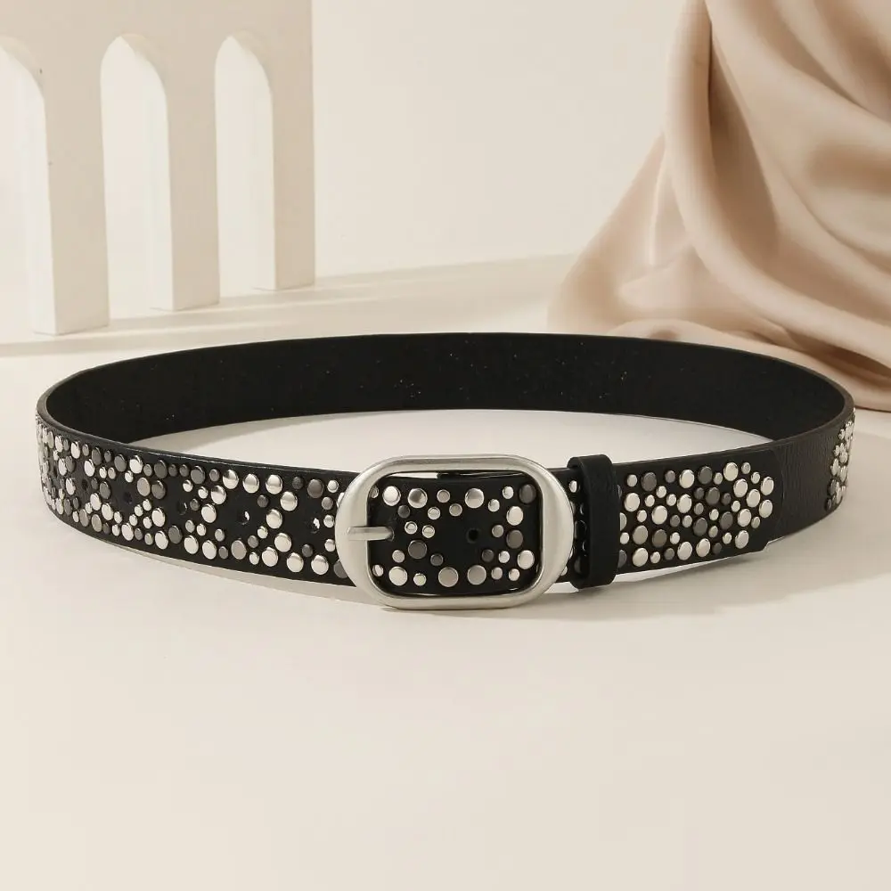 Fashion Alloy Buckle Women's Belt Rivet Decoration Punk Style Casual Waist Belt Pu Leather Needle Buckle Belt Pants Decoration