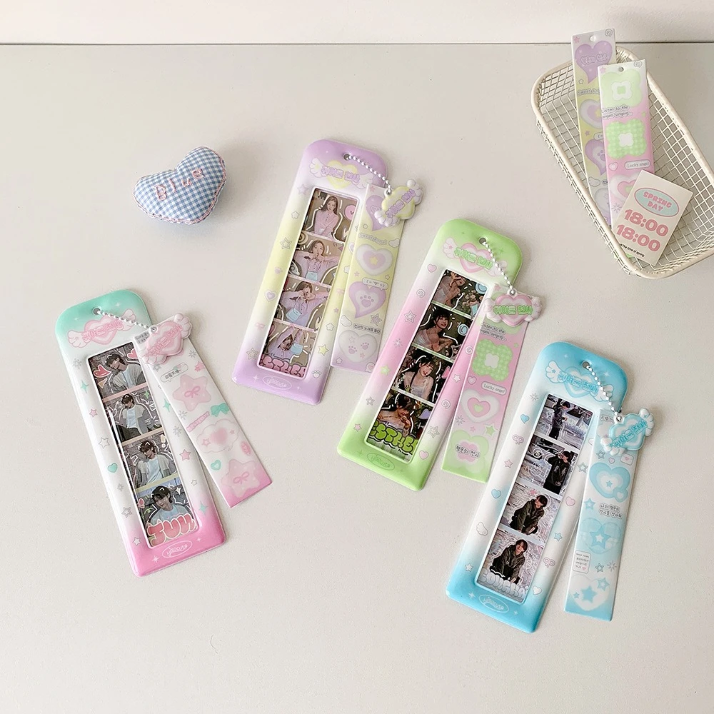 PVC Card Cover Korean Photocard Holder Keychain Pendant Long Bookmark Idol Card Display Protector Picture Korean Style
