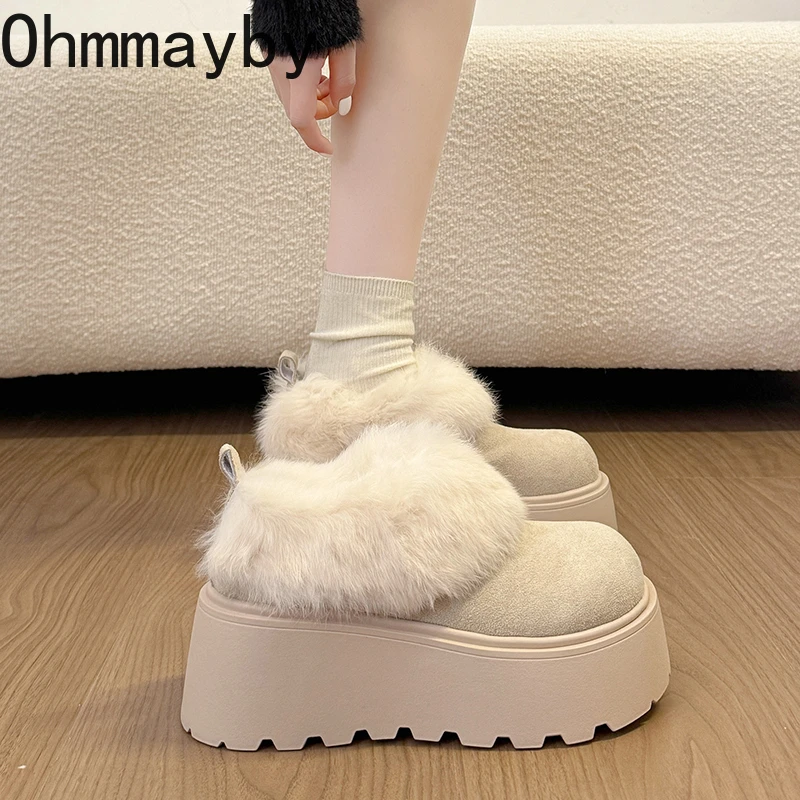 

Winter Platform Women Fur Lining Snow Boots Concise Height Increase Shoes Ladies Comfort Warm Cotton Slip On Short Booties