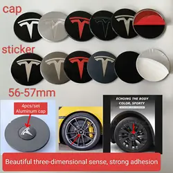 4PCS/Set 56MM/57MM Wheel Hub Caps Center Cover Emblems Sticker Cap  For Tesla Model  3 Y S X Multiple Colour