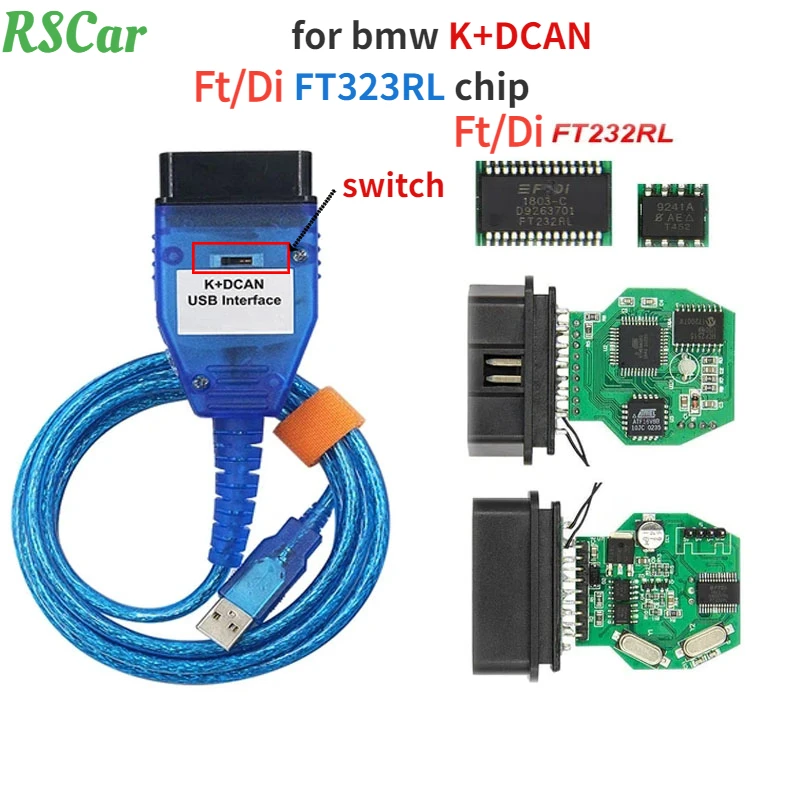 

NEW K+DCAN Ft/Di 9241A USB Cables with Switch for Inpa FT232RL Full Chips OBD2 Diagnostic Cable for BMW Car K+DCAN K+CAN K-Line