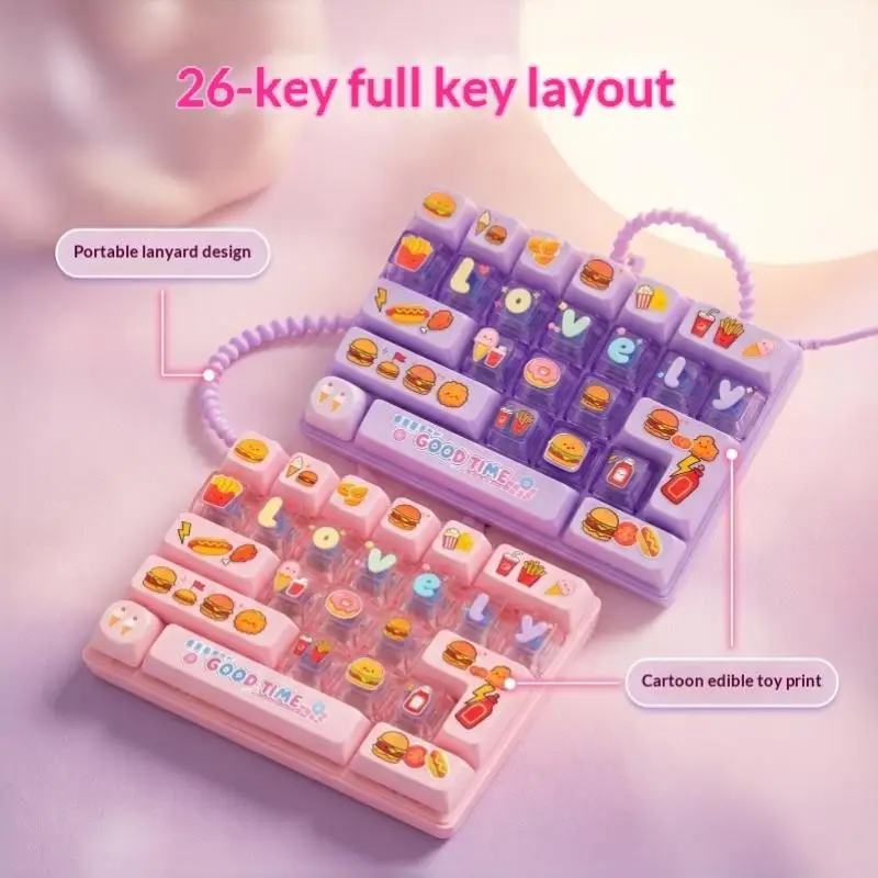 Food Keycap Fidget Toy 26 Key Cartoon Button Stress Relief Mechanical Keyboard Pendant Kawaii Bag Charm Backpack Decoration Gift