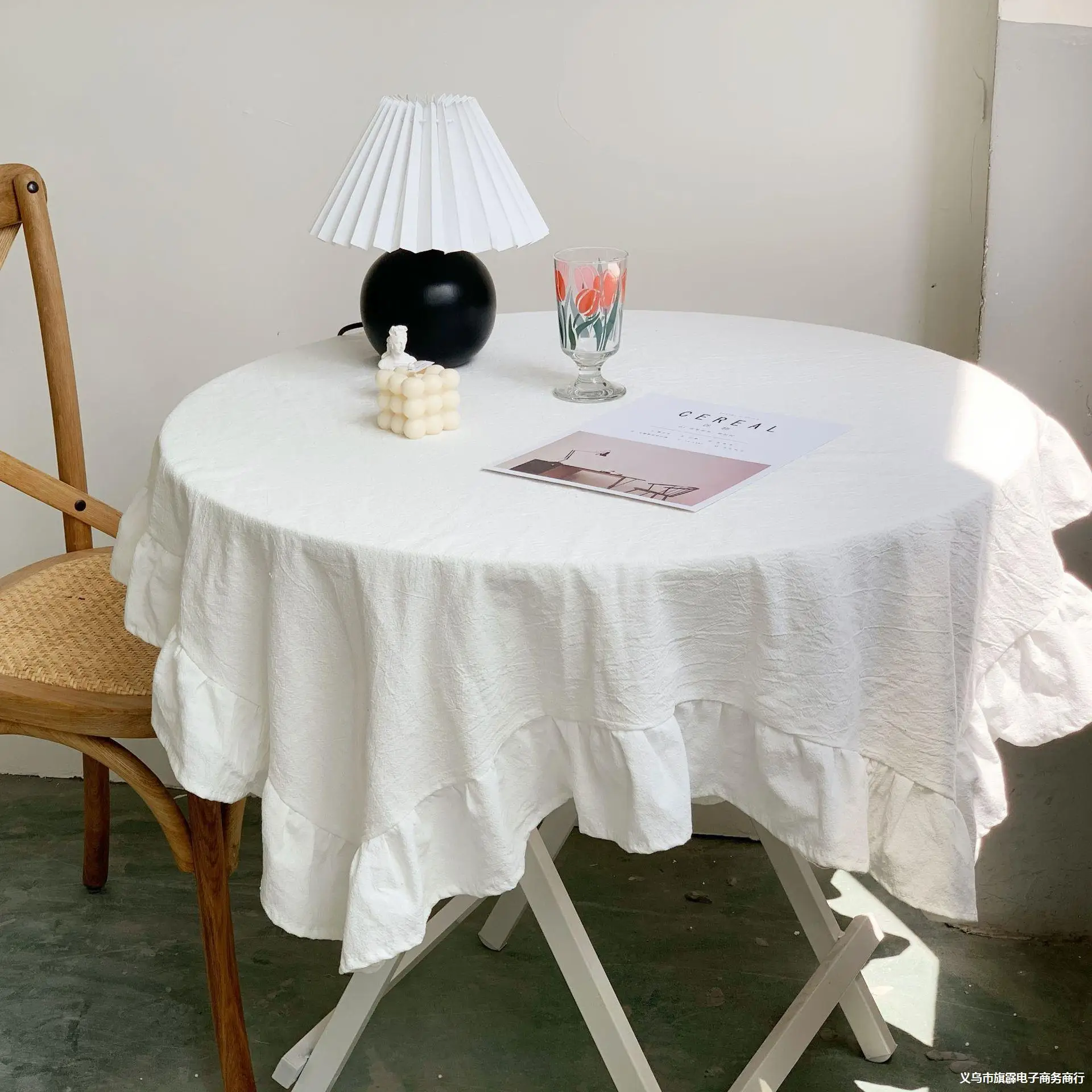 

Белое кружевное покрытие для стола, хлопковая скатерть во французском стиле с рюшами, для кухни, столовой, вечеринки, праздничного украшения столешницы