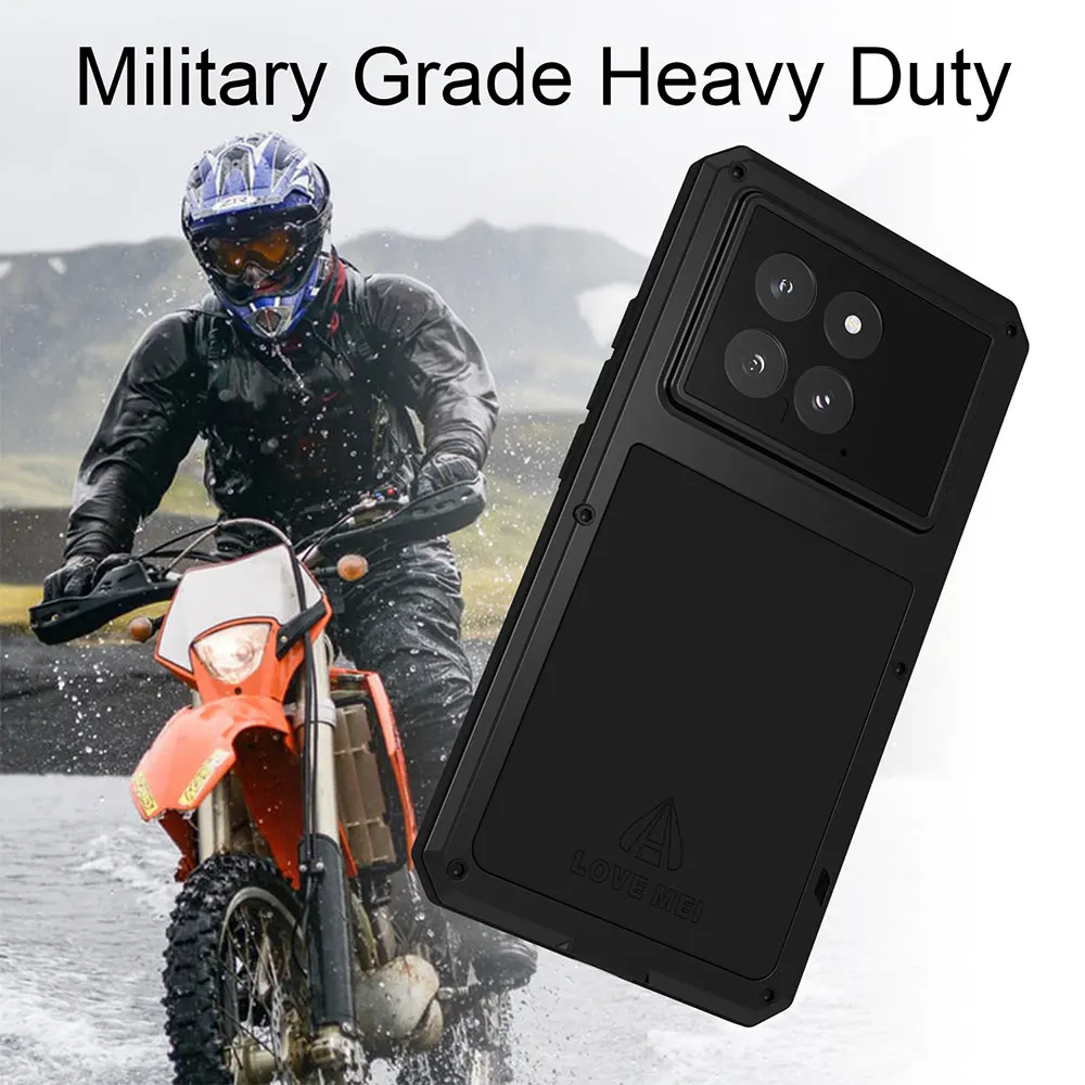 LOVE MEI Full Body For Xiaomi 14 Pro Case Xiaomi14 Mi Metal Armor Cover Shockproof Silicone Shell Built-in Screen Protector