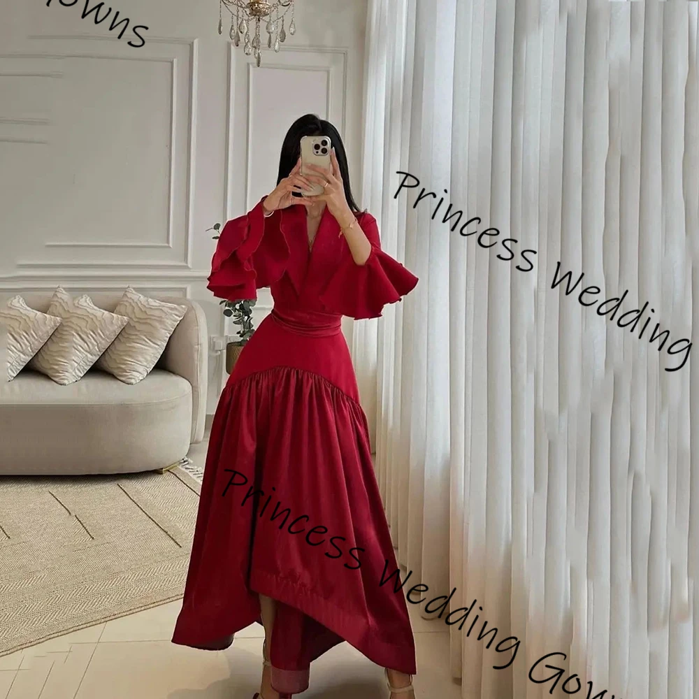 Jiayigong Fashion 2024 Elegant Satin Vintage Half sleeve V-Neck Puff Sleeve High Waist Draped Pleated Party Long A-Line Dress