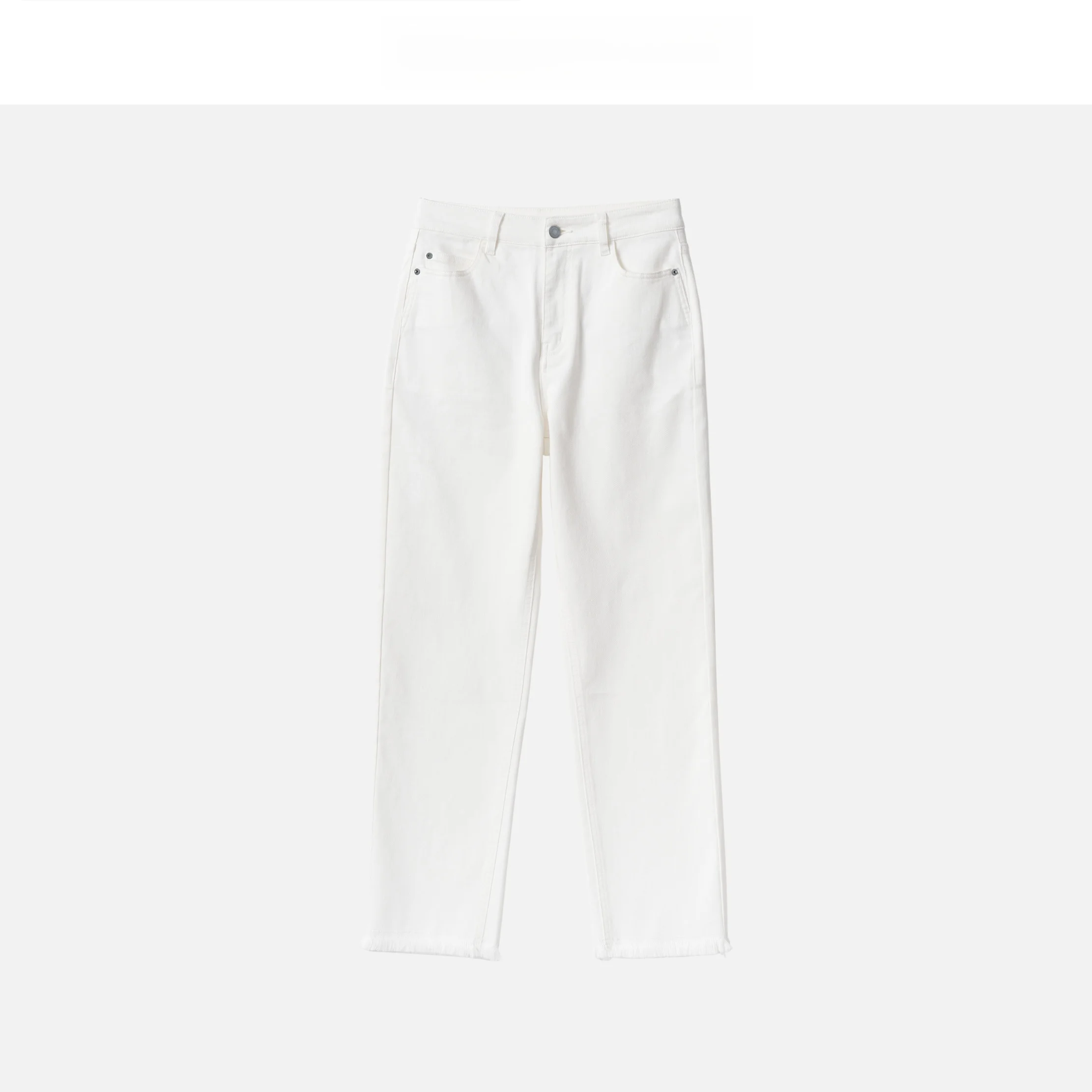 

Le Samedi Fringe Nine Points Straight Leg Jeans Women's Spring 2026 New White Cotton High Waist Commute Style Washed Denim