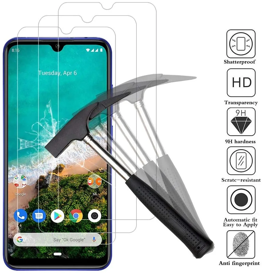 5 Piezas Vidrio Templado para Xiaomi Mi 9 8 SE 9T Pro Max 9 8 A3 A2 Lite 6 6X Mix 2 2S 3 Play Protector de Pantalla 6
