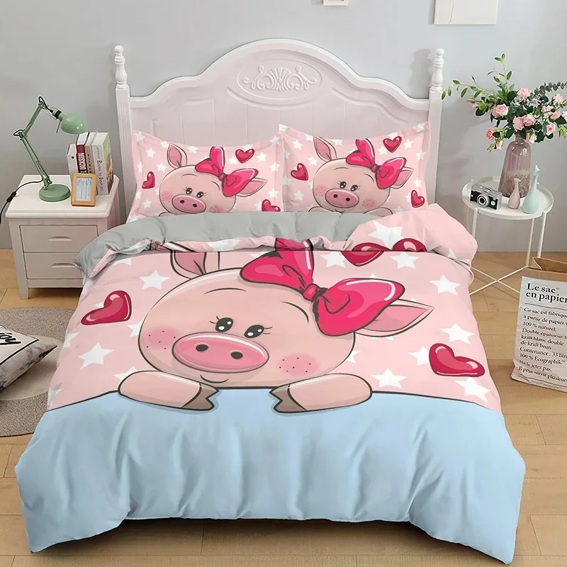 

Cartoon Lovely Pig Bedding Set Boys Girls Twin Queen Size Duvet Cover Pillowcase Bed Kids Adult Home Textileextile