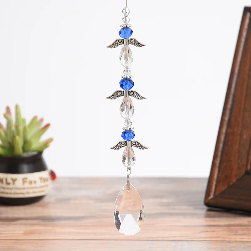 Rainbow Crystal Angel Suncatcher Car Hanging Ornament Angel Wing Pendant Crystal Sun Catchers Garden Decoration Window Ornament