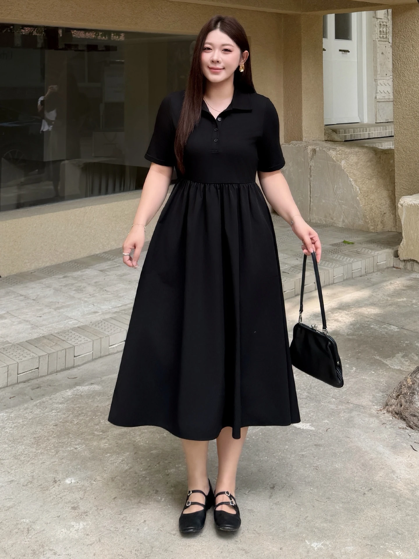 

plus Size Women's Georgette Patchwork Waist Cinching Summer New Style Dress Casual Loose Fit Cotton Blend Long Dress