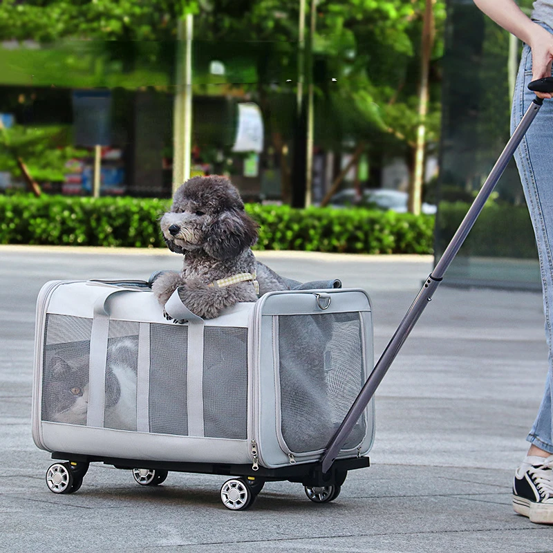 

Dog Cats Trolley Case with Wheels Pet Rolling Carrier Breathable with Pad Folding Travel Tote for Kennel Puppy Car Traveling