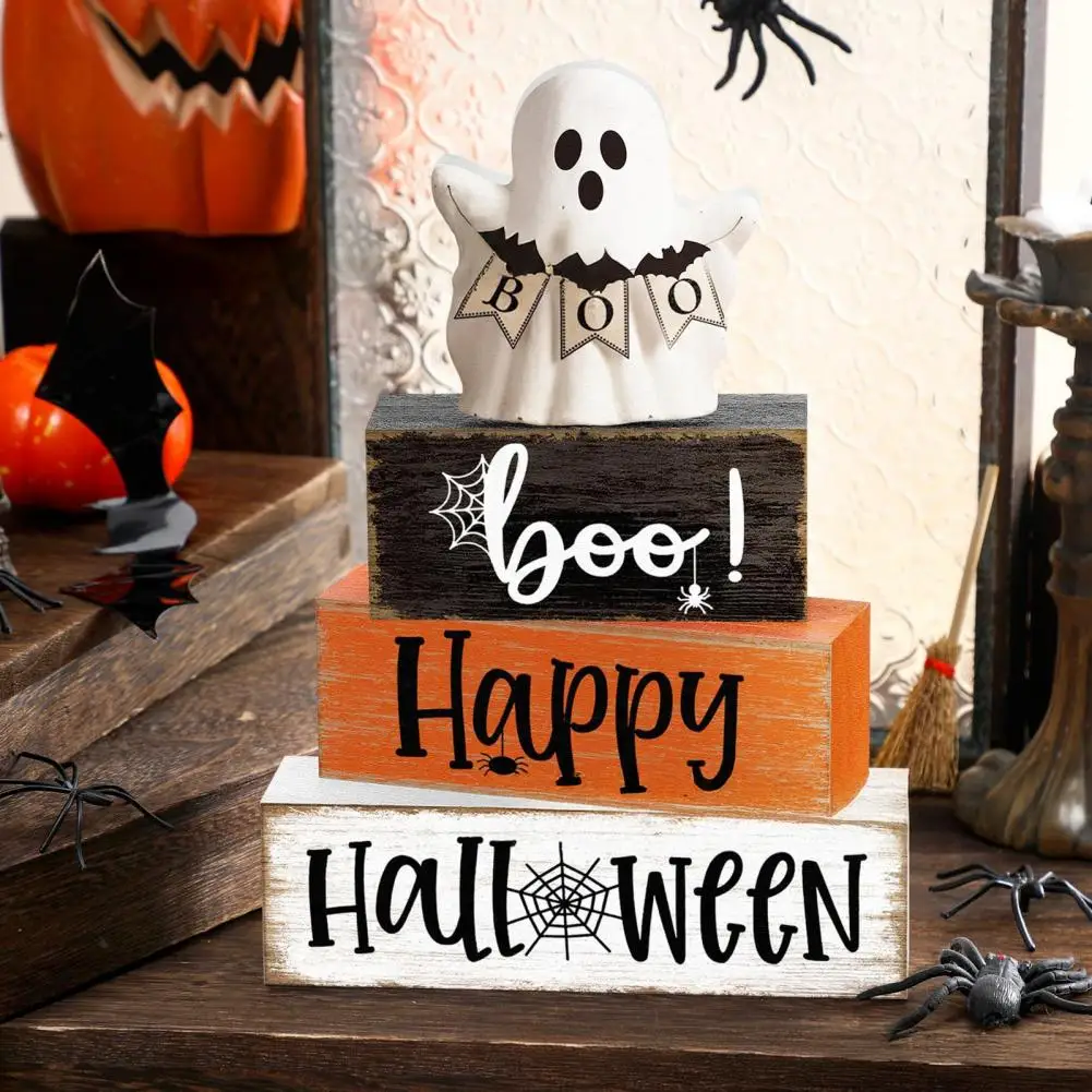 Durable Solid Wood Crafts Halloween Ghost Decoration Wooden Sign Farmhouse Tiered Tray Ornament Coffee Bar Tabletop for Kitchen