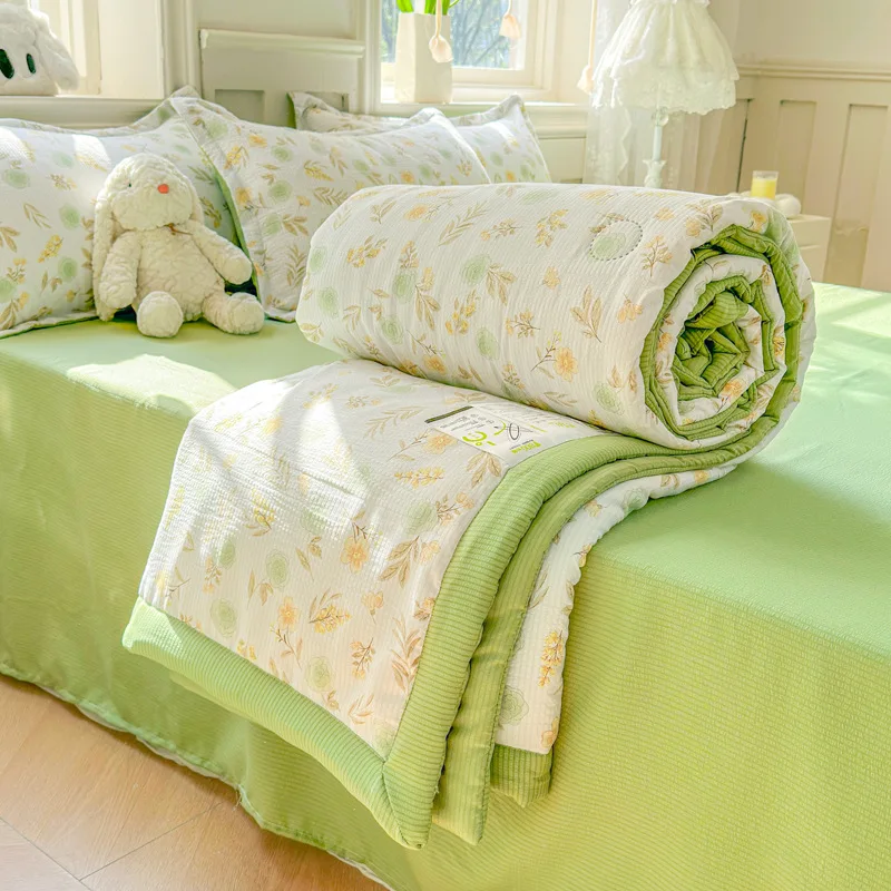 Pastoral Printed Summer Cool Quilt Skin-Friendly Thin Air Condition Quilt for Single Double Super Soft Cozy Home Textile for Bed