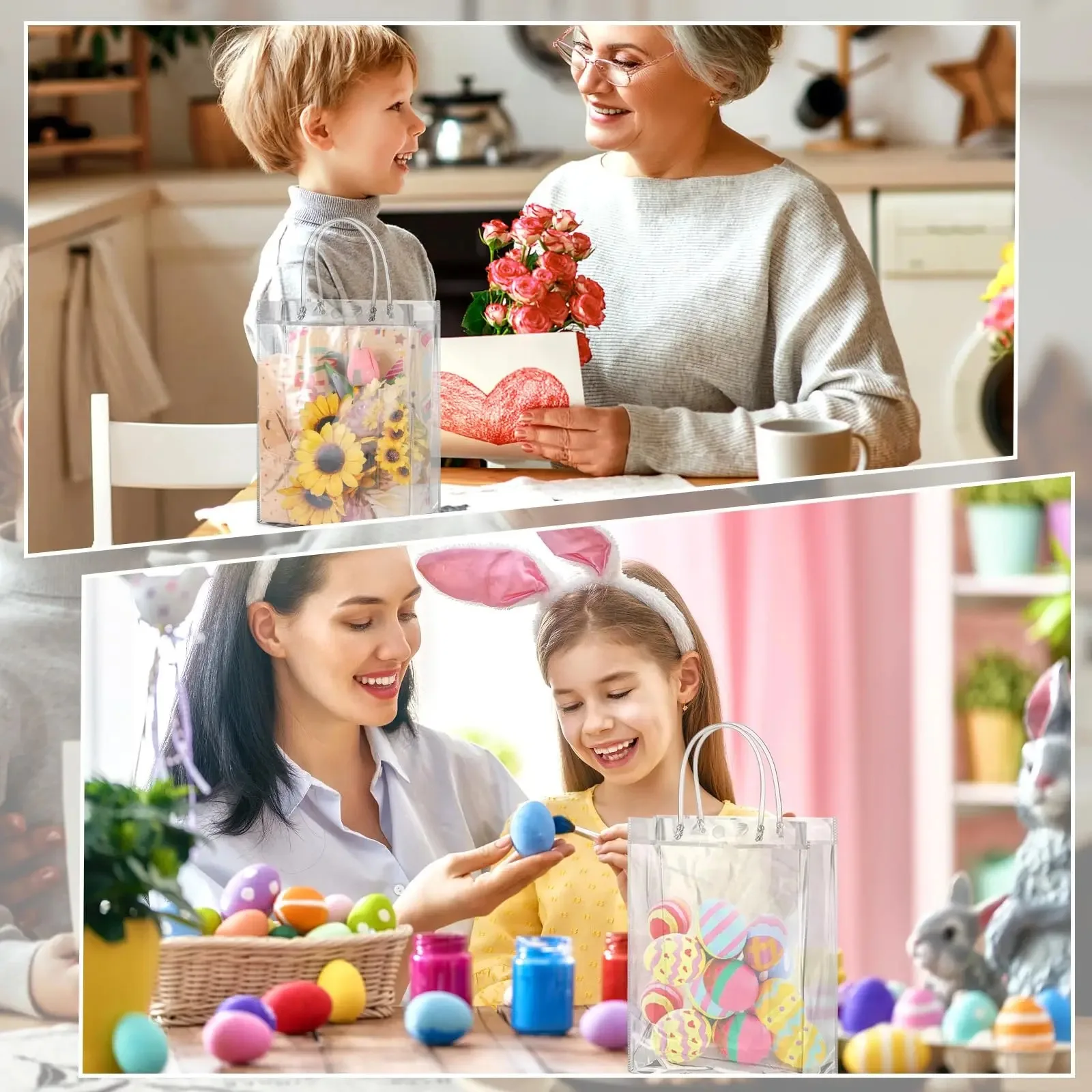 10–100 Stück durchsichtige Geschenktüten aus Kunststoff mit Griff, transparente Geschenktüte, wiederverwendbare Einkaufstasche, PVC-Goodie-Taschen für Hochzeits-Partyzubehör