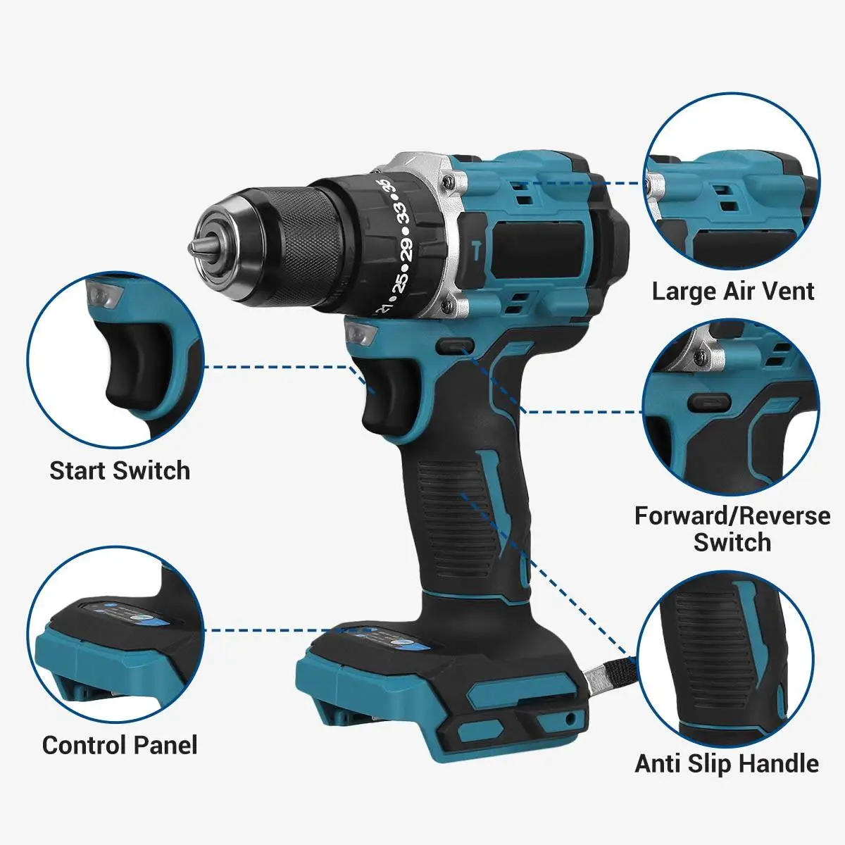 Imagem -03 - Brushless Electric Impact Drill Chave de Fenda sem Fio Martelo Torque 20 Mais Ferramenta Elétrica sem Fio Bateria Makita 18v 10 mm