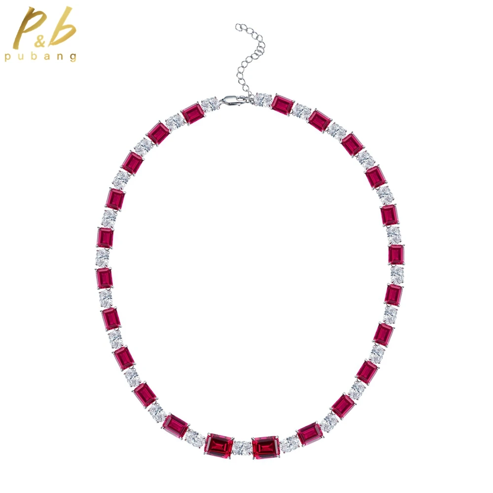 

PuBang Fine Jewelry 925 Sterling Silver Ruby/Green Sapphire Created Moissanite Necklace for Women Anniversary Gift Drop Shipping