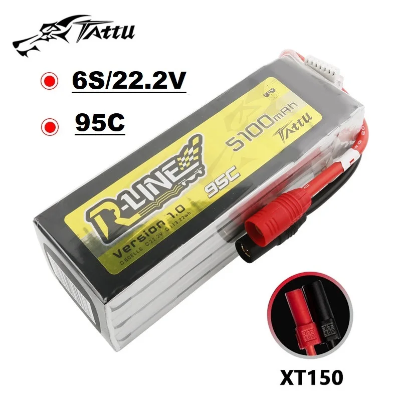 1/2Pcs TATTU-R-LINE 1.0 22.2V 5100mAh 95C LiPo Battery For RC Helicopter Quadcopter FPV Racing Drone Parts With XT150 Plug