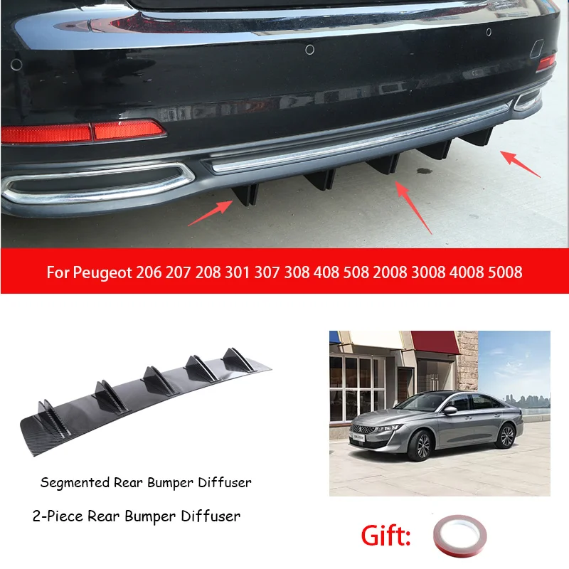 For Peugeot 206 207 208 301 307 308 408 508 2008 3008 4008 5008 ABS Rear Bumper Lip Diffuser Shark Fin Anti-collision