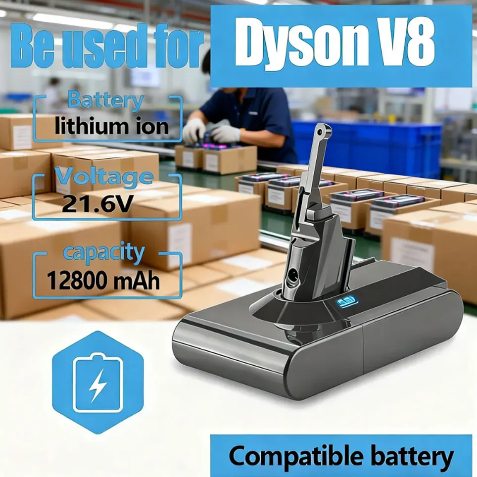 100 % NEU für Dyson V8 21,6 V 12800 mAh Ersatzakku für Dyson V8 Absolute Cord-Free Vacuum Handstaubsauger
