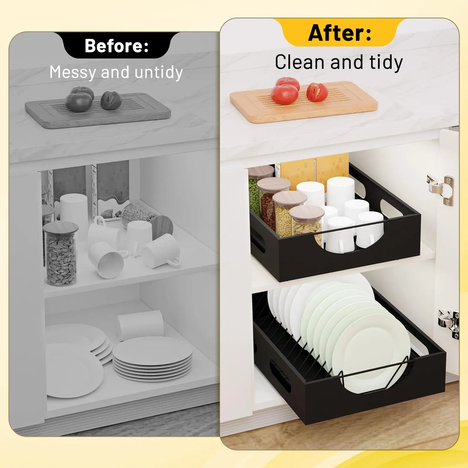 Multifunctional Pull Out Cabinet Rack Easy Clean Sliding Kitchen Shelf Organizer for Household Cupboard
