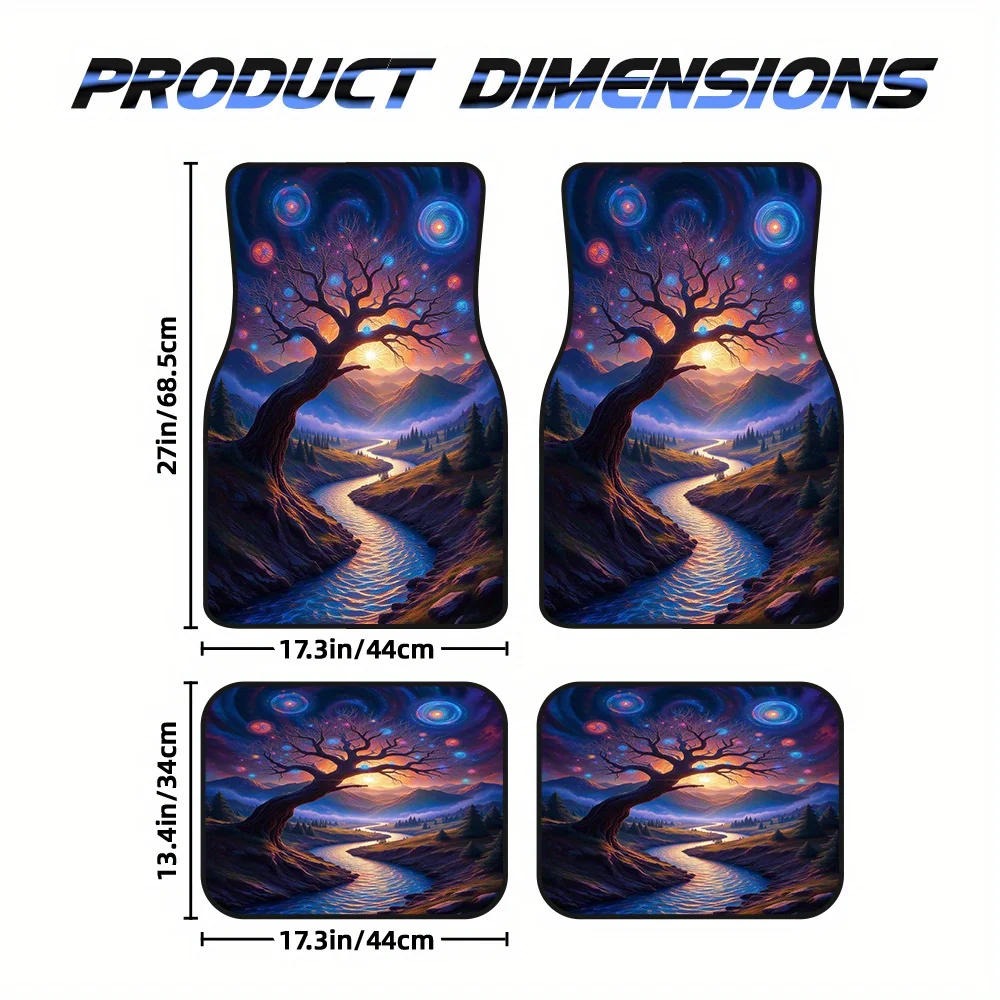 4pcs Vehicle Floor Mats Showcasing Dreamlike Night River Pattern, Designed For Trucks Or Minivans, Including Easy Maintenance Be